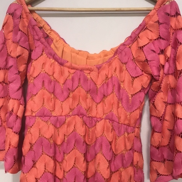 JUDITH March Orange Pink Chevron lace Dress medium - Picture 6 of 12